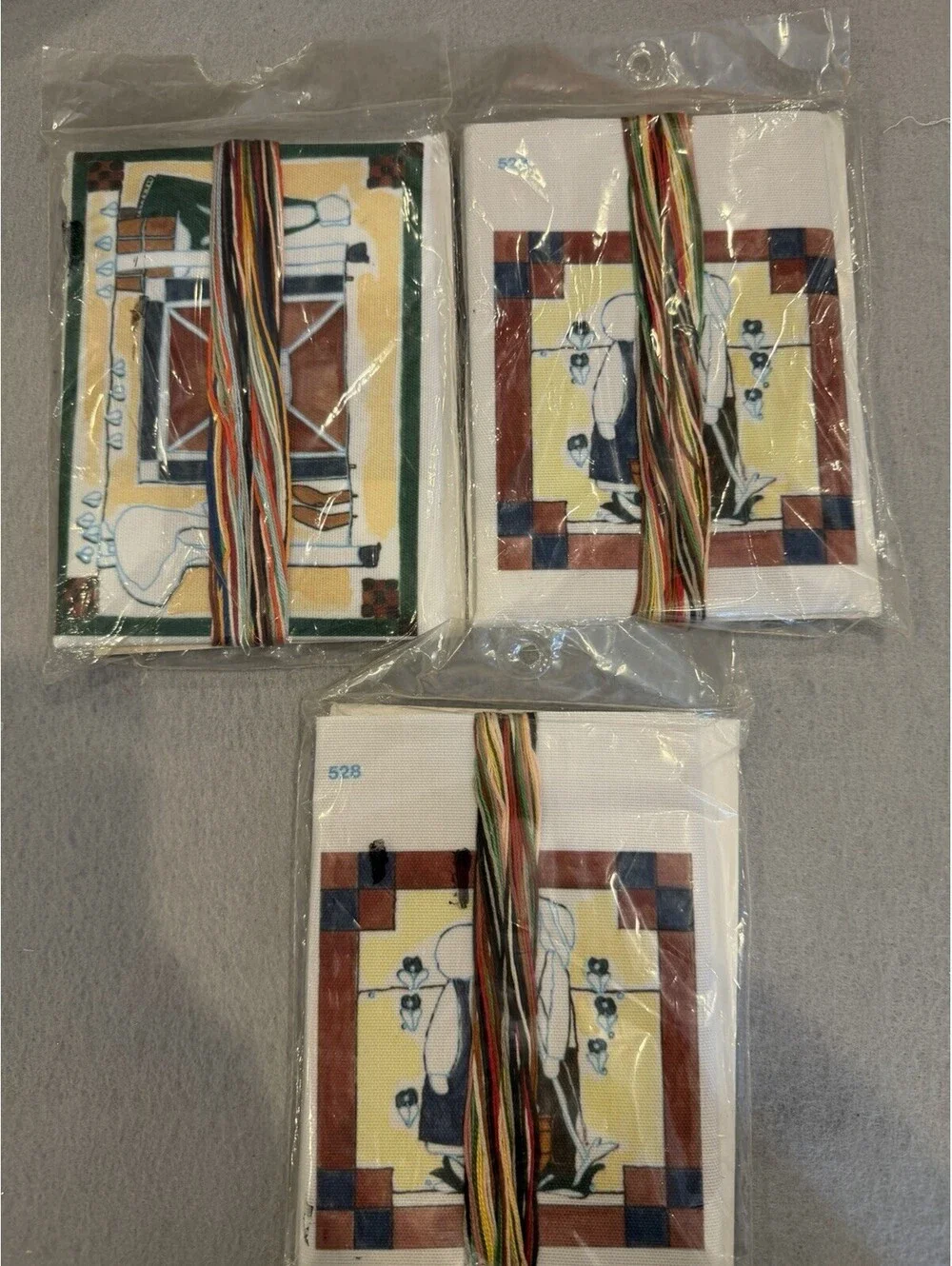 SUNSET STITCHERY Set Of 3  AMISH COUNTRY PRINTED EMBROIDERY KITS NEW Sealed